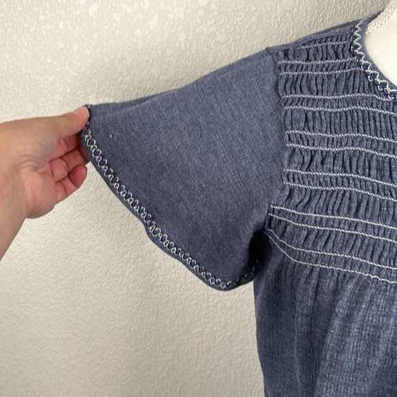 Max Studio Blue Smocked Short Sleeve Midi Dress Size XS - Picture 3 of 7